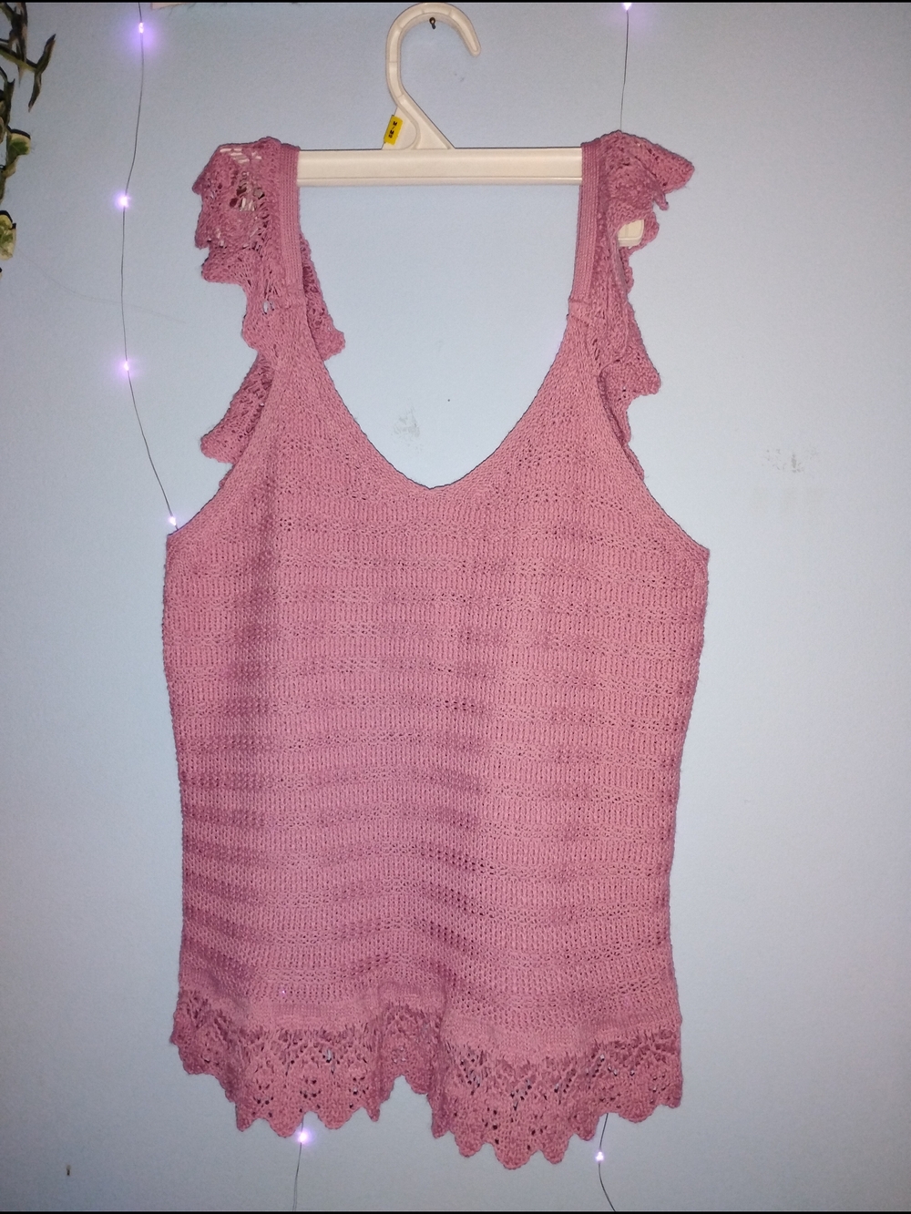 Crochet Ruffle Strap Tank Top in Dusty Pink